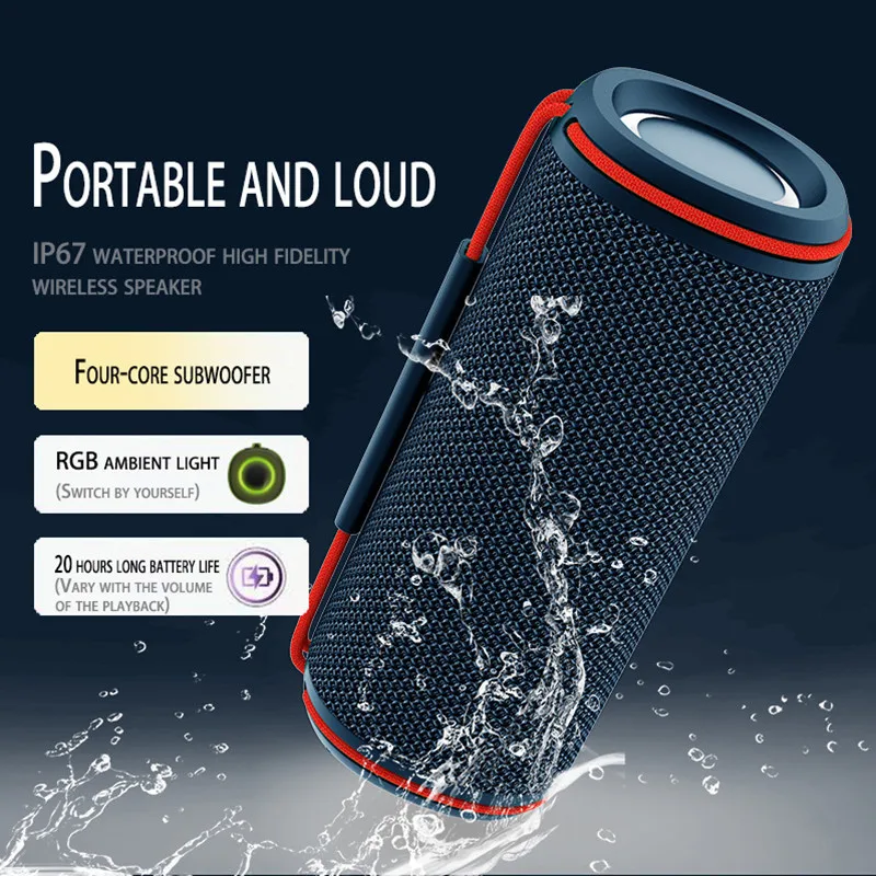 

Беспроводная Bluetooth-колонка HIFI Stereo, водонепроницаемая, IPX7, портативный сабвуфер с аккумулятором 5400 мАч, TWS, для воспроизведения с TF, USB, AUX