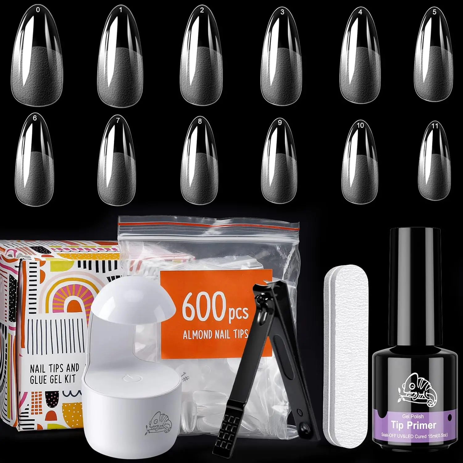 

Маникюрный набор, 600 шт., миндалевидные накладные ногти, гель для ногтей, УФ-светодиодный светильник, машинка для стрижки ногтей и пилочка для ногтей, полные предметы первой необходимости для маникюра