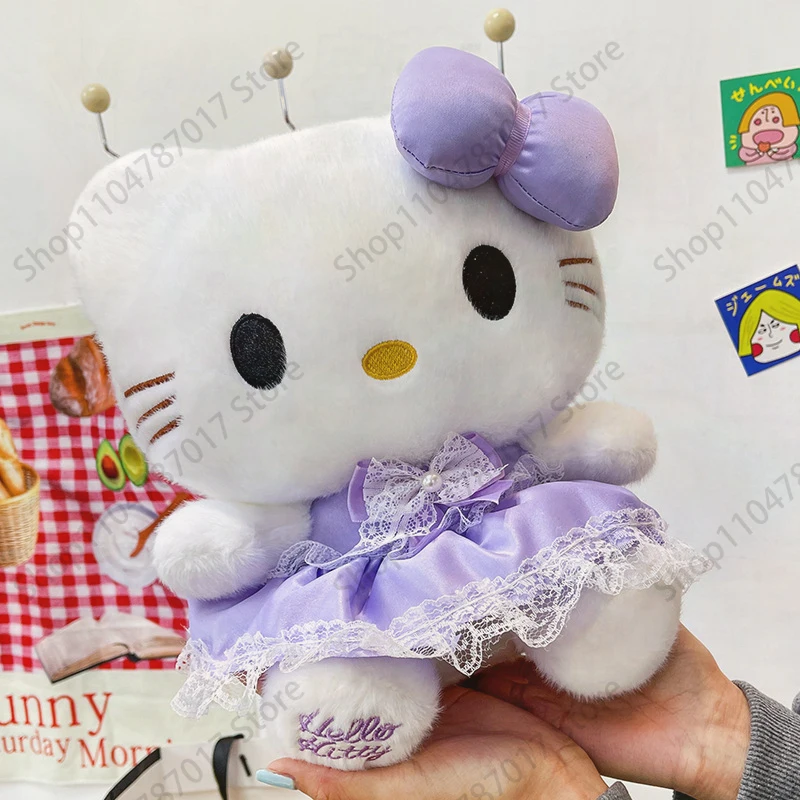 

Sanrio Hello Kitty Purple Dress Plush Toy Stuffed Doll Kawaii Fluffy Anime Home Decor Bedroom Gift Girls Fans Collection Cute