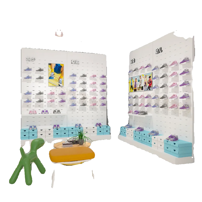 

Children's shoe rack display against the wall display rack floor-to-ceiling multi-layer metal shoe shelf display cabinet