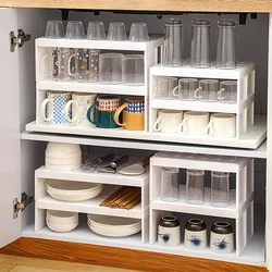 WORTHBUY Cabinet Water Cup Storage Rack Stackable Cup Holder Large Capacity Kitchen Storage Organizer Layered Organizer Shelf