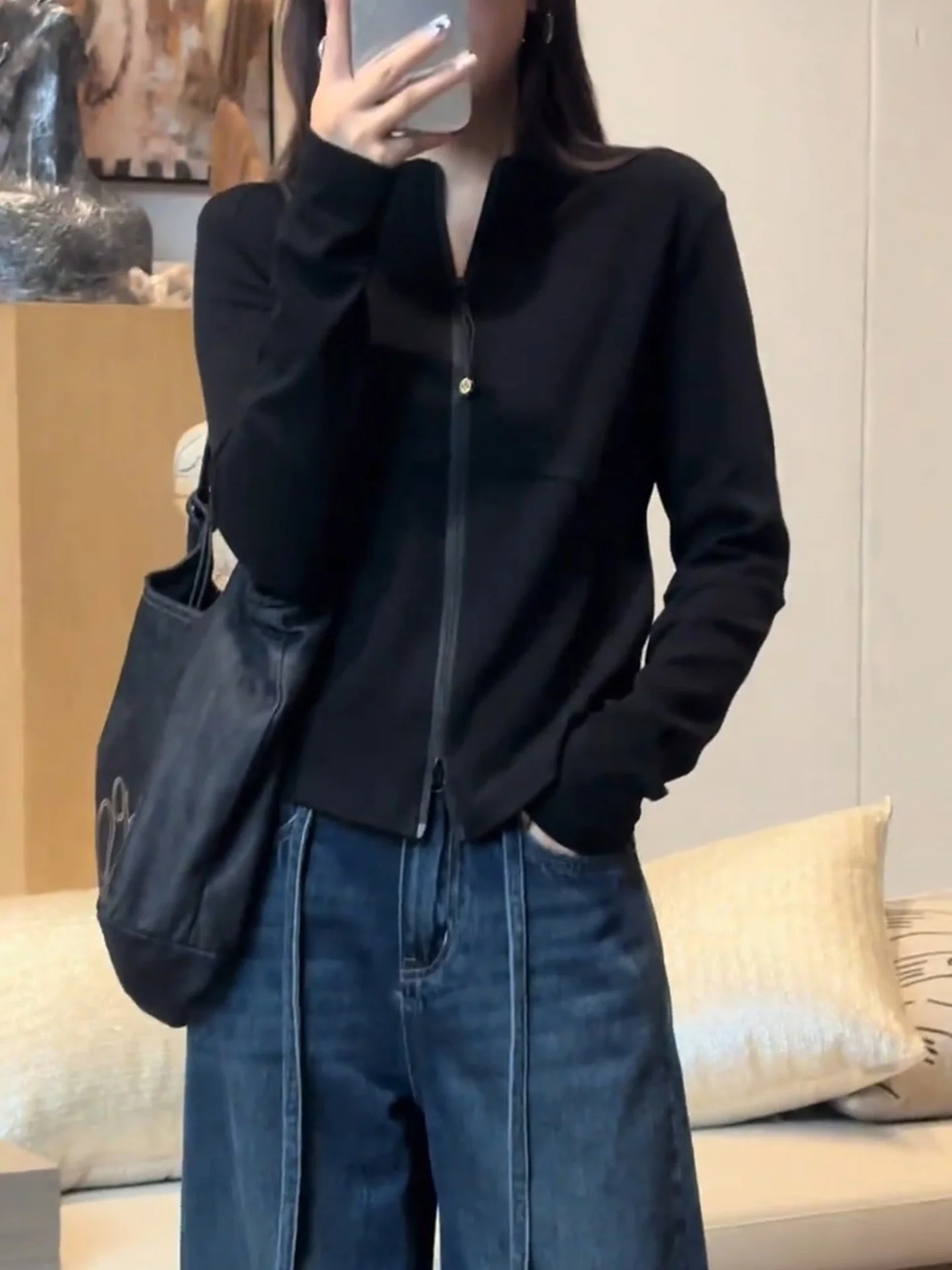 Ele Felpa con cerniera Lunga Sve Commute Faion da donna Slim Fit Coreano Sle Design semplice Autunno 2025 Poet Lin Brand