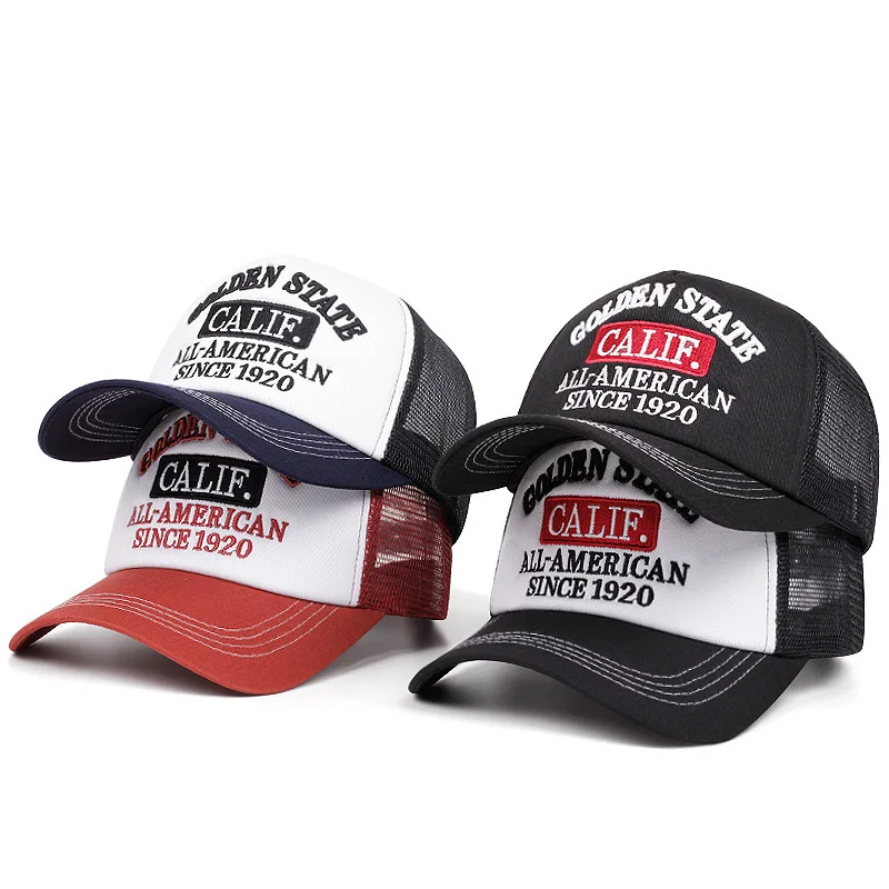 

Flat Brim Trucker Cap 2025 New Hat Letter Embroidery Summer Versatile Baseball Casual Mesh Snapback Hat