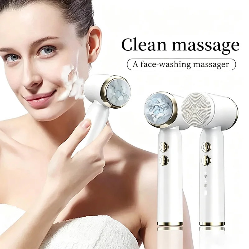 Compact Facial Beauty Device 6pcs Brush Heads Pore Cleansing Face Lifting Machine Acne Treatment Home Spa Massage Tool