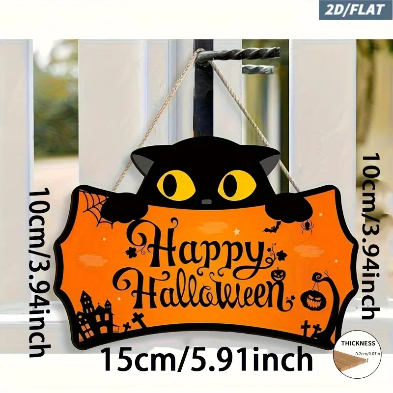 Ein 2D-Halloween-Holz-Fledermaus-Türschild für Heimdekoration, kreatives Schild zum Aufhängen, für den Großhandel. – Detail 5
