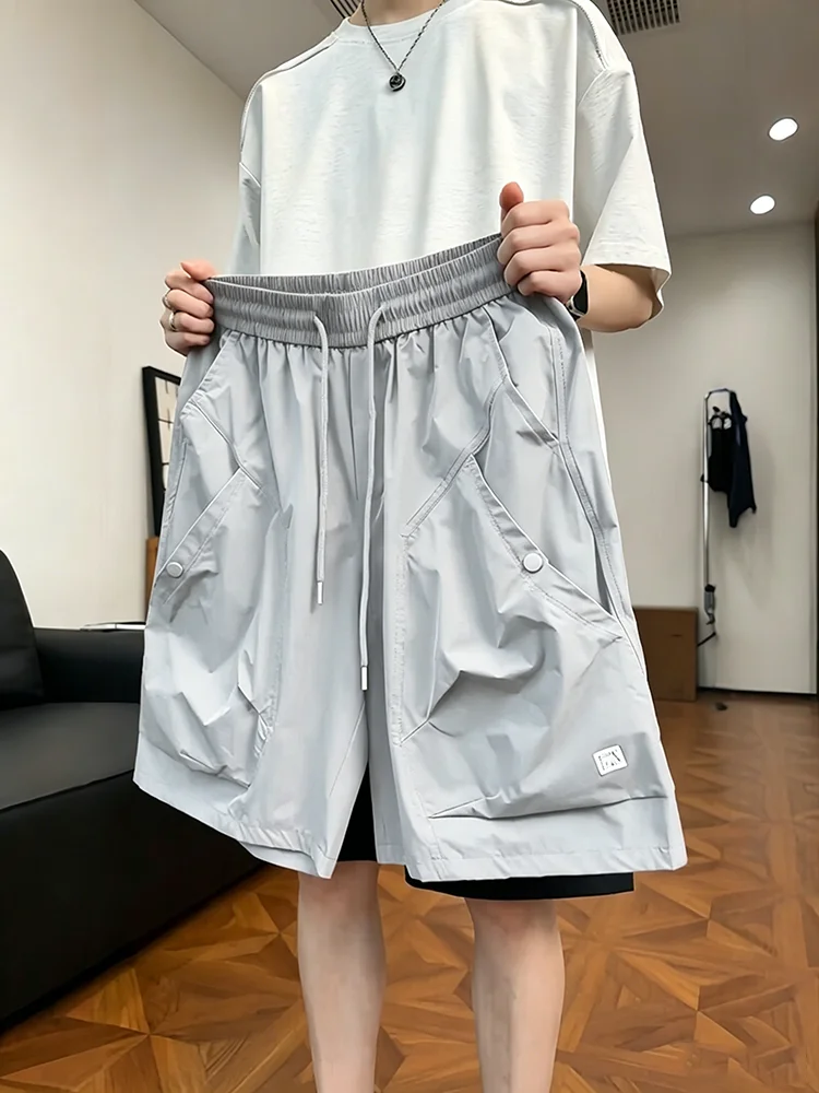Quick Dry Light Weight Ice Silk Shorts Men's Summer Running Sport Pants Five Inches American Style Big Pocket Workwear Casual