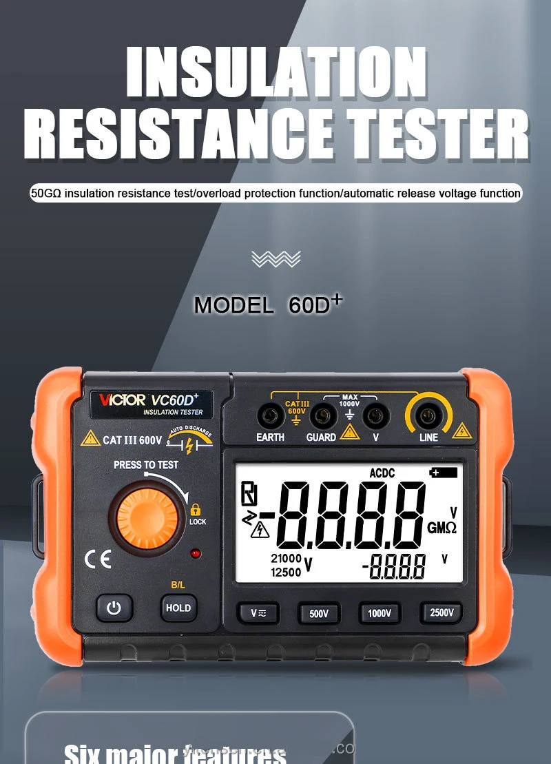 VICTOR 60D+ displays in 2000 digits intelligent micro-insulation tester Short circuit measurement current more than 1 mA