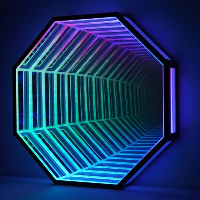 ZhongShan Wholesale 70cm Octagon Modern Nordic Led Glass Mirror Home Smart Infinite Magic Mirorr Wall Lamp