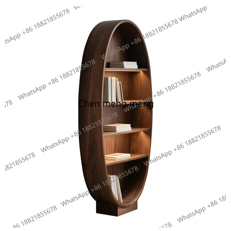 North American Black Walnut Wood Bookshelf Modern Oval Display Living Room Solid Wood Decorative Rack