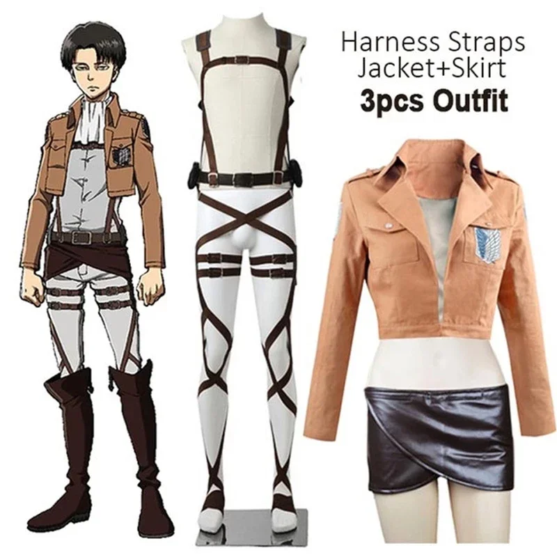 Attack On Titan Anime Shingeki No Kyojin Recon Corps Leather Skirt Hookshot Belts Suspenders Ackerman Costume