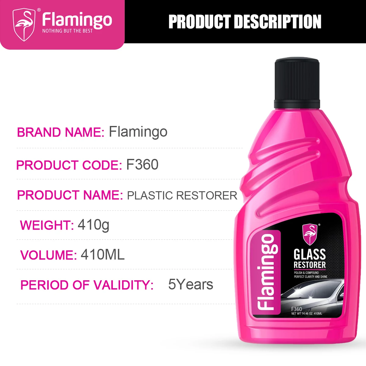 Flamingo F360 410ml Glass Restorer Glass Polish and Clean Water Repellent Anti-Rain Nano Windshield Coating Protection For Car