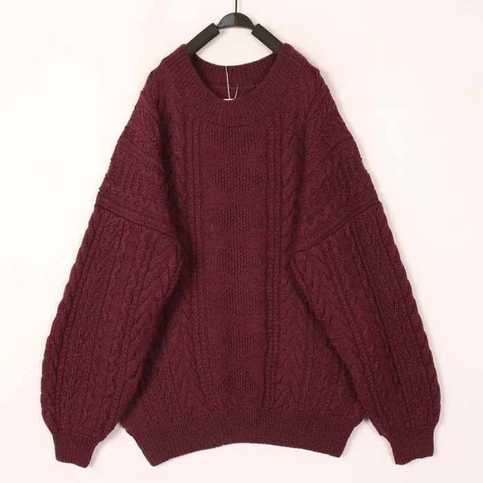 

Vintage Autumn Winter Hand Knitted Wool Sweater Women's Open Cardigan Bean Hollow out Design Warm Cozy Long Sve round Ne