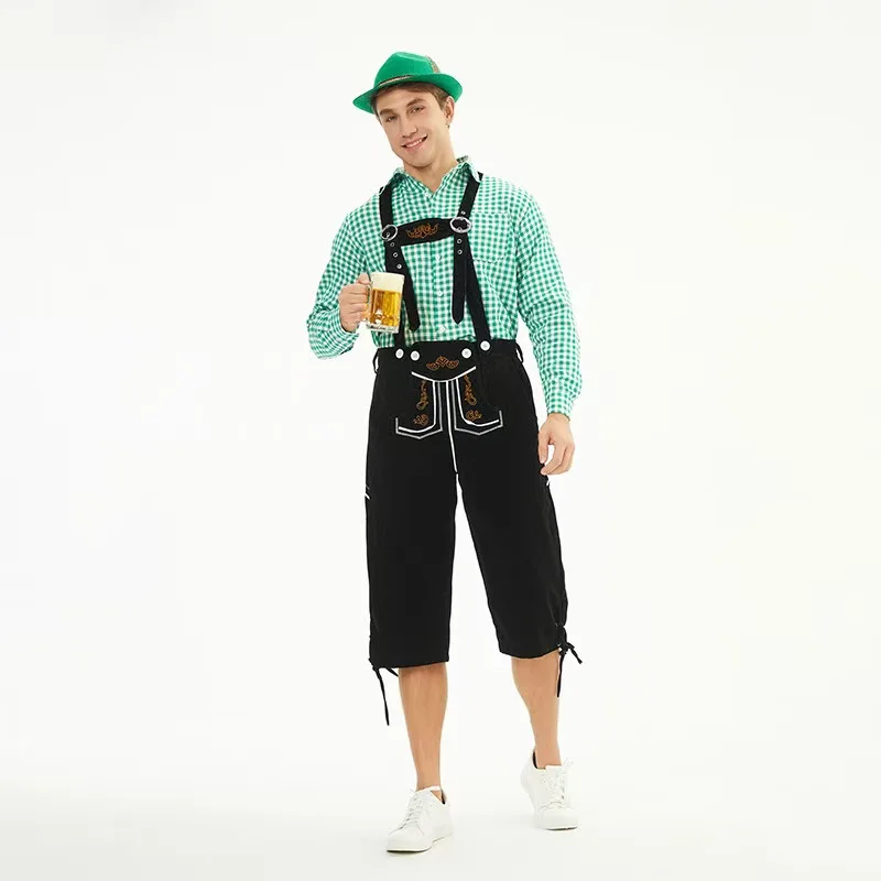 Disfraz de Festival de la cerveza alemana para hombre, conjunto de top, pantalones y sombrero, conjunto de disfraz de juego de rol