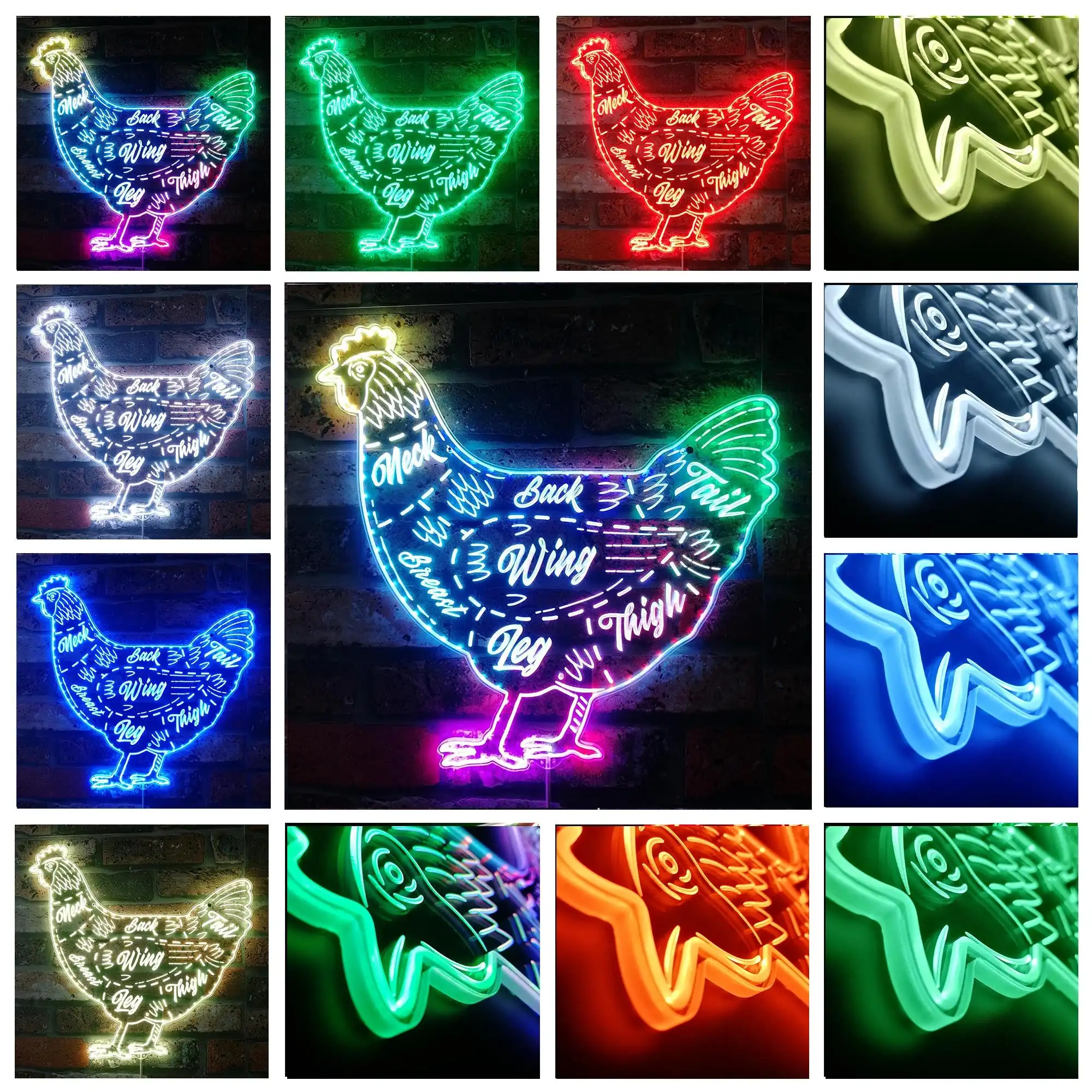 Chicken Meat Chart Butchery Shop RGB Dynamic Glam LED Sign st06-fnd-i0256