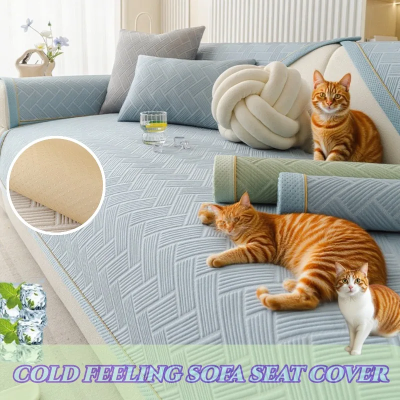 

1PC Modern Ice Silk Cool Feeling Sofa Towel Summer Universal Anti-slip Couch Cover Breathable Striped Sofa Seat Pad Home 쇼파 패드