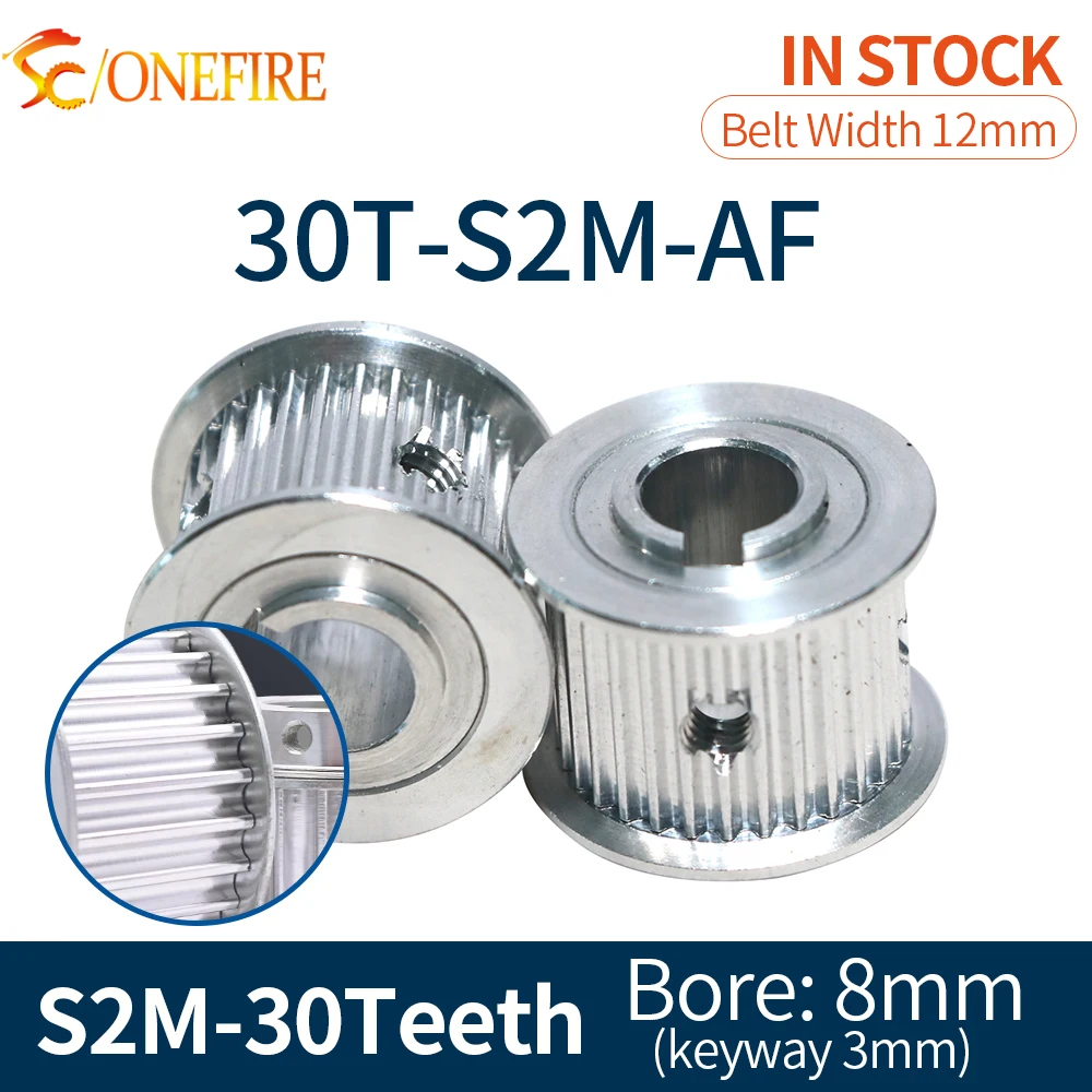 S2M 30T Timing Belt Pulley Synchronous wheel Bore 8mm(keyway 3mm) For 2M Width 12mm S2M-30Teeth Pitch 2mm Sprockets
