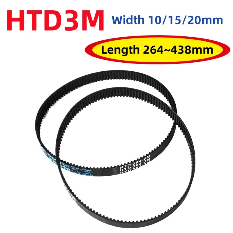 HTD3M Timing Belt Length 264~438mm Black Rubber Closed Loop Belts Width 10/15/20mm 3M Synchronous Belt For 3D Printer Belts