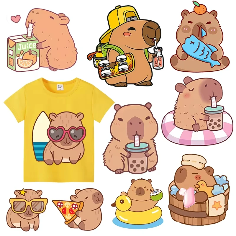 2 قطعة كابيبارا بقع الملابس ملصقات نقل الحرارة قميص الانمي الكي التصحيح ملصق بنين بنات DIY بها بنفسك الملابس بقع هدية #1