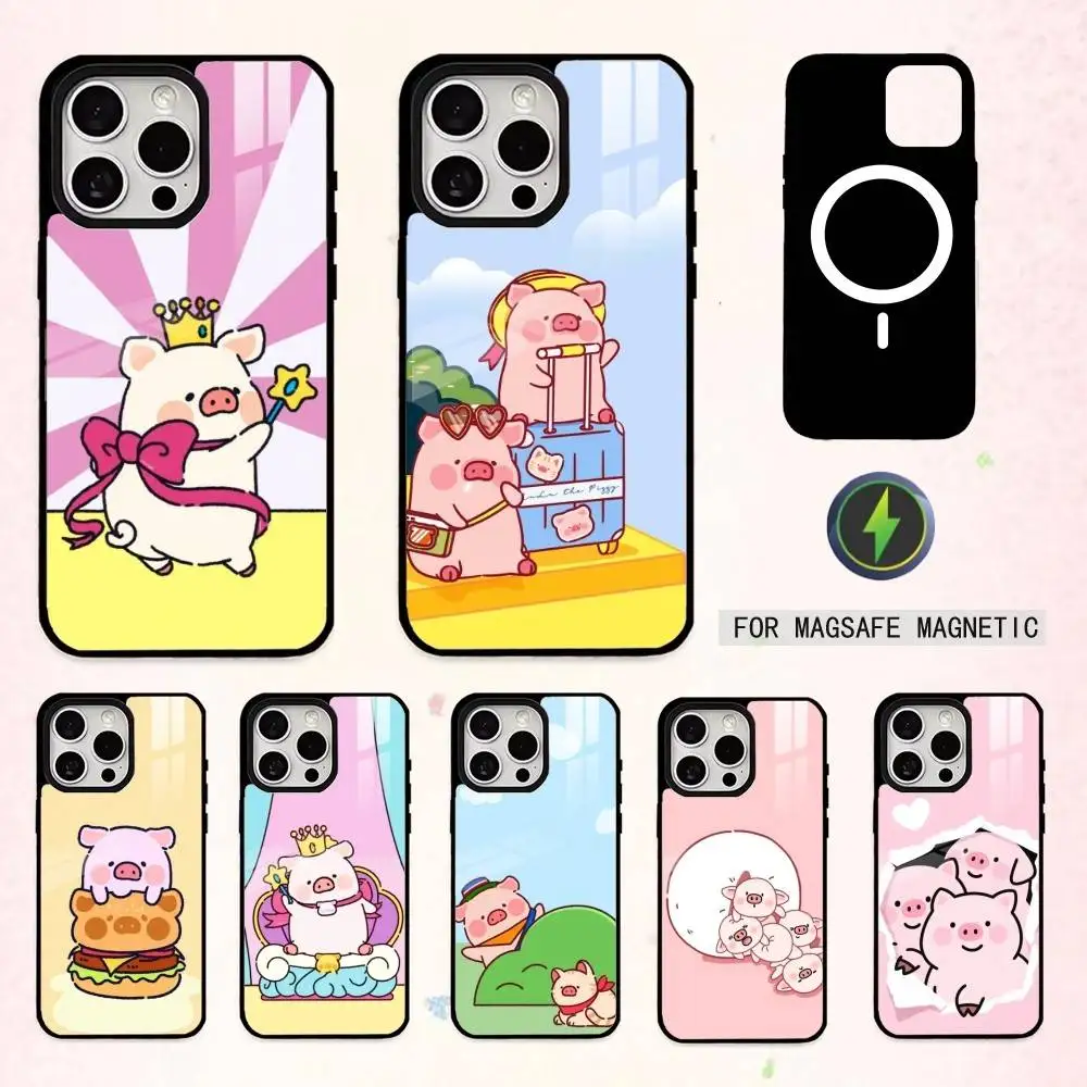 

C-Cute P-Pink Cartoon Pig Phone Case For iPhone17,16,15,14,13,12,11 Plus,Pro Max Magnetic For Magsafe Wireless Charging