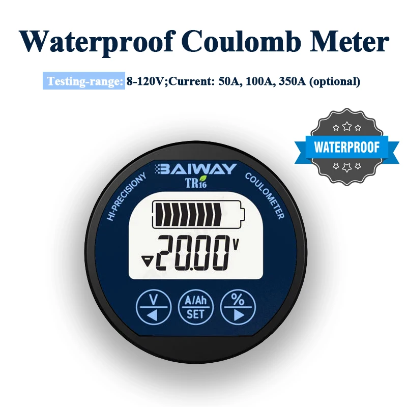 Monitor de Capacidade da Bateria para Veículo Elétrico Coulomb Counter Meter Lithium Lifepo4 Power Indicator Tr16 80v 50a 100a 350a