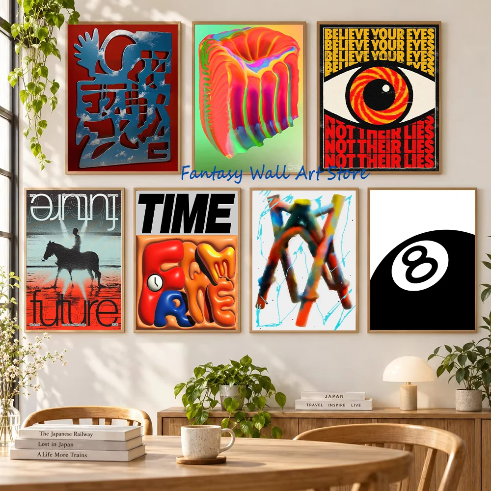 Vintage Abstract Extreme Fantasy Artwork Canvas Prints Poster Retro 90s Bold Home Living Room Aesthetic Decor Wall Art Pictures
