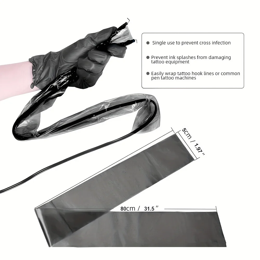 100pcs Tattoo Clip Cord Sleeves Black PVC 5*80cm Disposable Waterproof Hygienic Protective Covers for Tattoo Artists Supplies