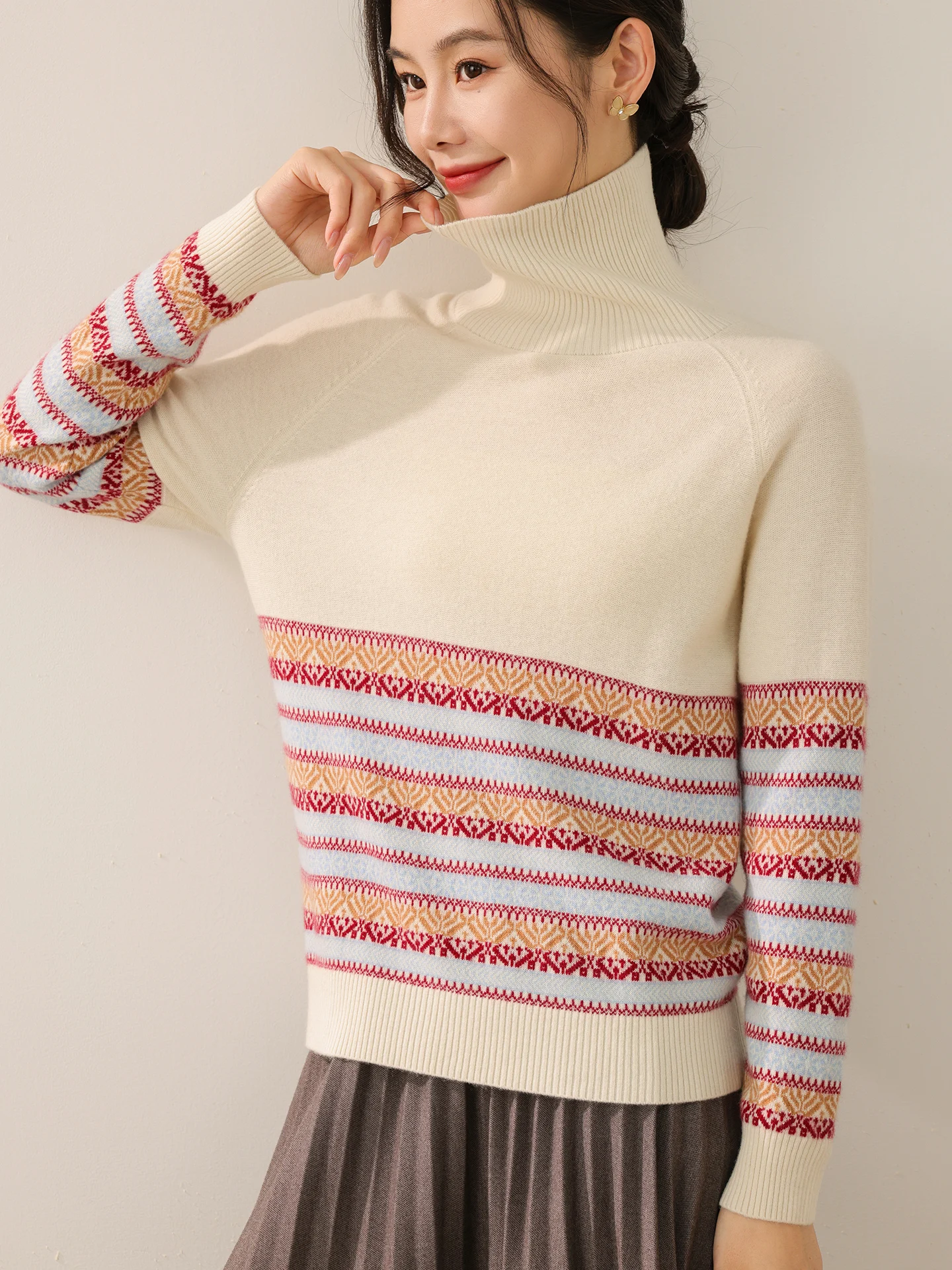 

New Women's 100% Merino Wool Sweater Autumn Winter Knitted Pullover Turtleneck Cashmere Blouse Lady Long Sleeve Clothing Tops