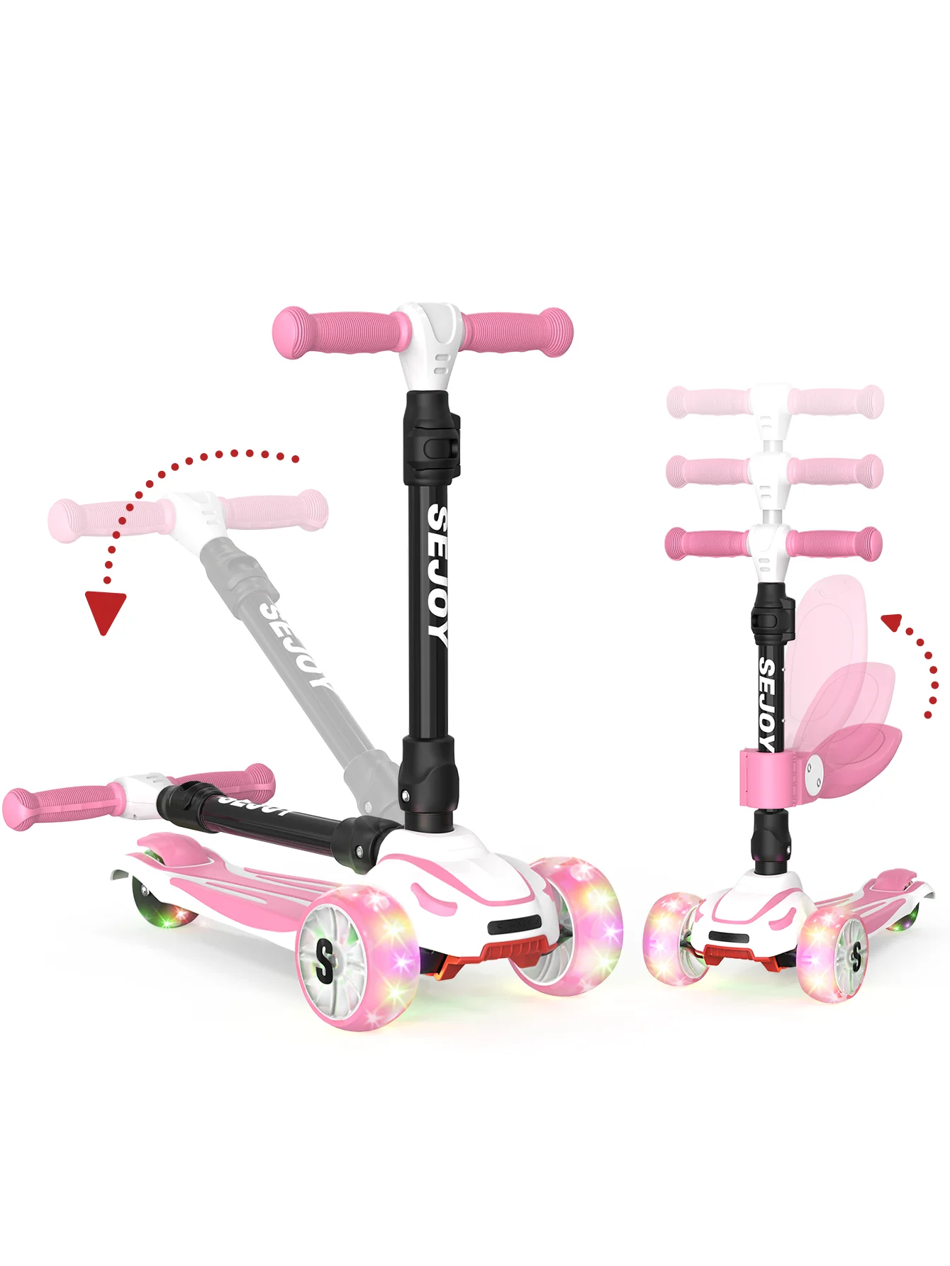 SEJOY trottinette pour enfants avec 3 roues lumineuses et hauteur réglable, trottinettes pour enfants, jouets pour bébé cadeau