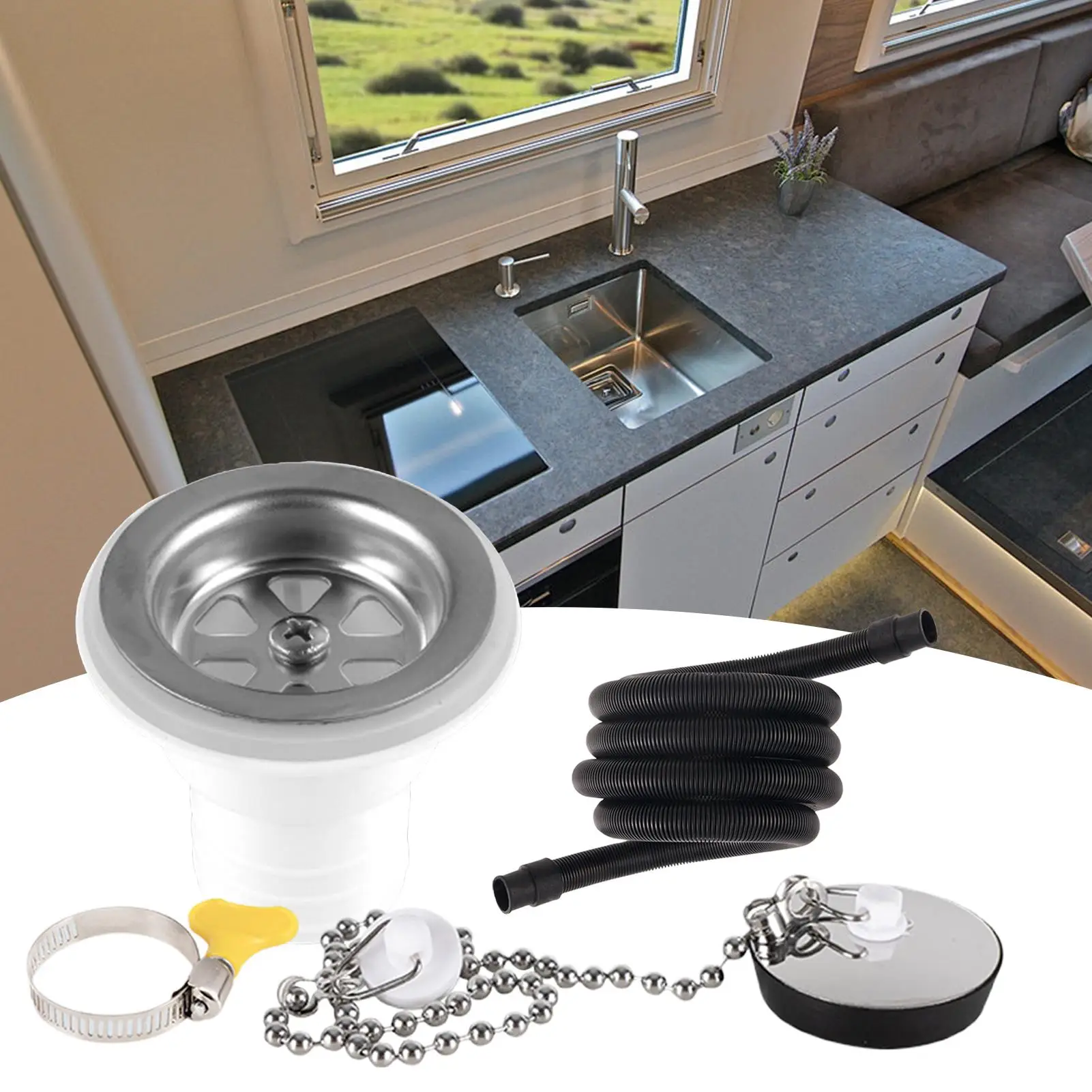 

Boat Sink Drain Angle Fitting Quick Connect Adapter Sink Waste Drain Plug Hole Angle Fitting With Tube For RV Boat Marine Repair