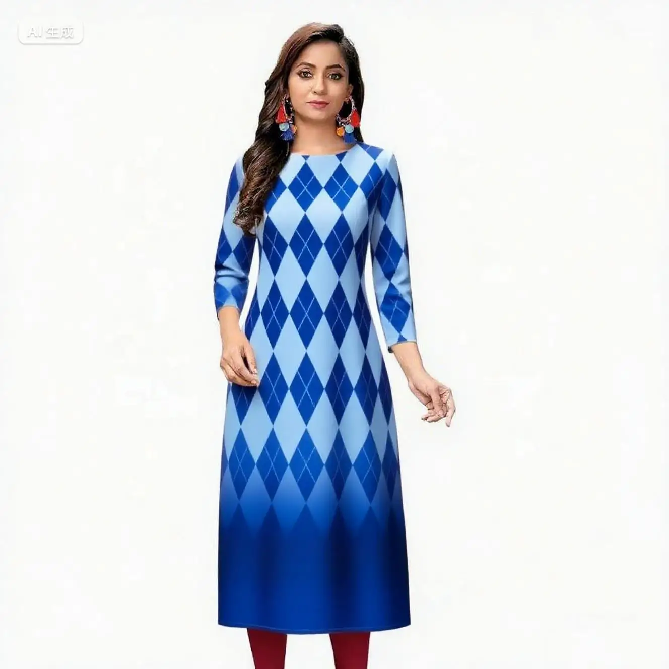 فستان مسلم كورت نسائي عصري وأنيق مستقيم أنبوب عادية شق تنحنح زهور ملونة نمط فستان Abiti Lunghi #1