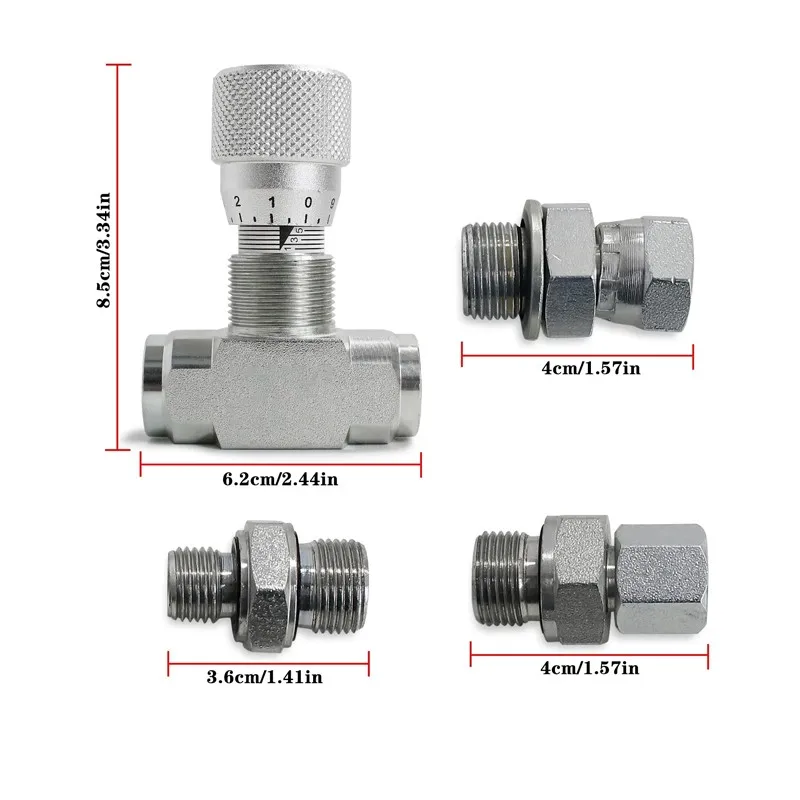 Durable Flow Control Valve STB-G3/8 with Inner and Outer Threads G1/4 & M14 Sliver For Mini Excavator - AGT - 3/8