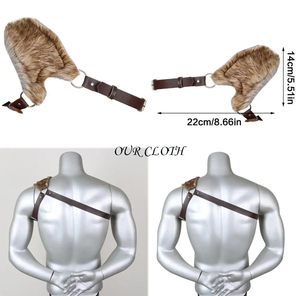 

Medieval Furry Leather Shoulder Guard Medieval Cosplay Outfit Accessory Adjustable Leather Chest Harness for Men Cosplay Y1AC