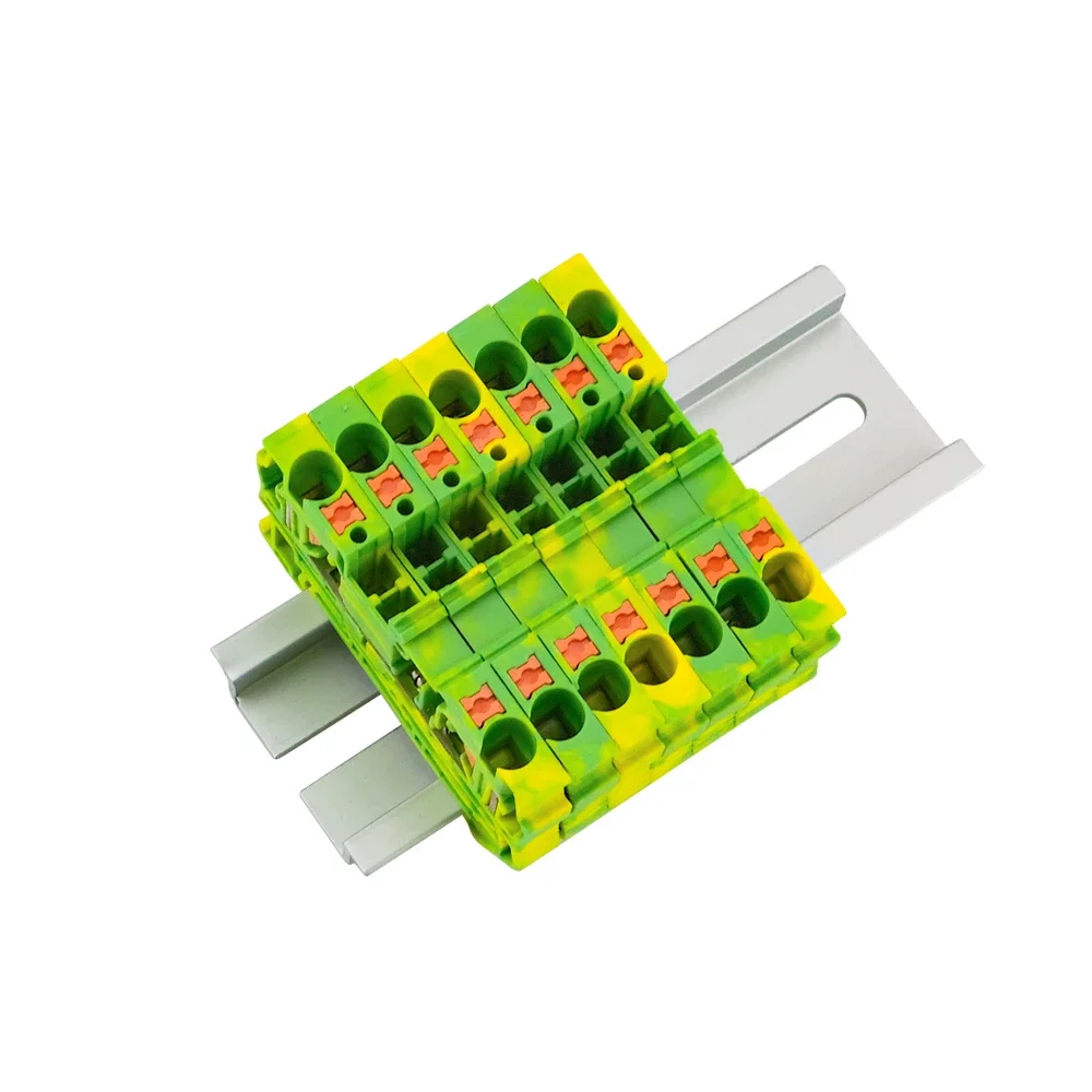 10Pcs PT-4-PE Din Rail Ground Terminal Block Spring Feed Through Connection Push In PT4-PE Wire Conductor