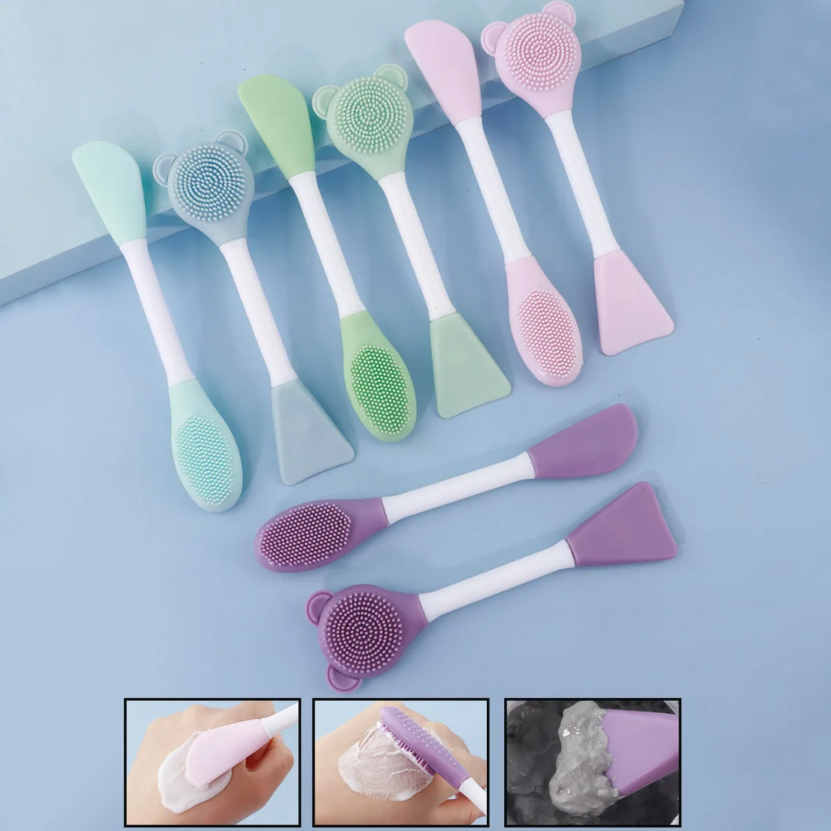 베어 실리콘 더블 헤드 페이스 마스크 브러시 페이셜 엑스 폴리 에이 팅 블랙 헤드 제거 클렌저 브러시 머드 필름 페이셜 브러쉬 스킨 케어 도구