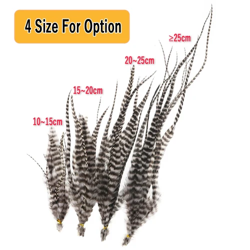Imagen 2 del producto Wifreo, 10 Uds., plumas naturales para atar moscas en blanco y negro, plumas de pelo de gallo Grizzly para atar insectos lanosos Streamer