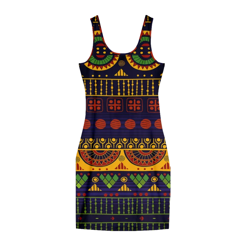 Vestidos vintage etíopes para mulheres, arte africana, dashiki, tribal, tanque sem mangas personalizado, bósmio, vestido sexy colorido