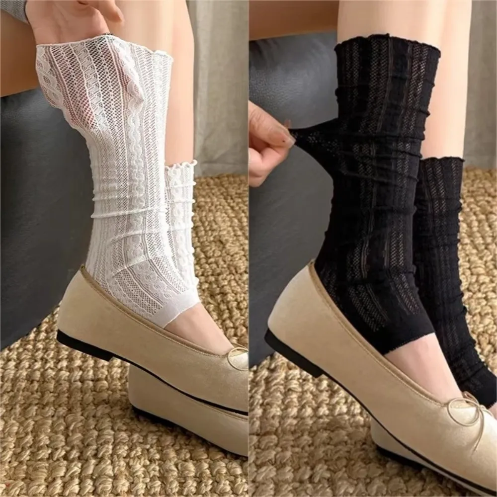 

Elegant Thin Leg Covers Breathable Fabric Mesh Foot Pile-up Leg Warmers Ballet Stamped Ruffle Leg Socks Women's