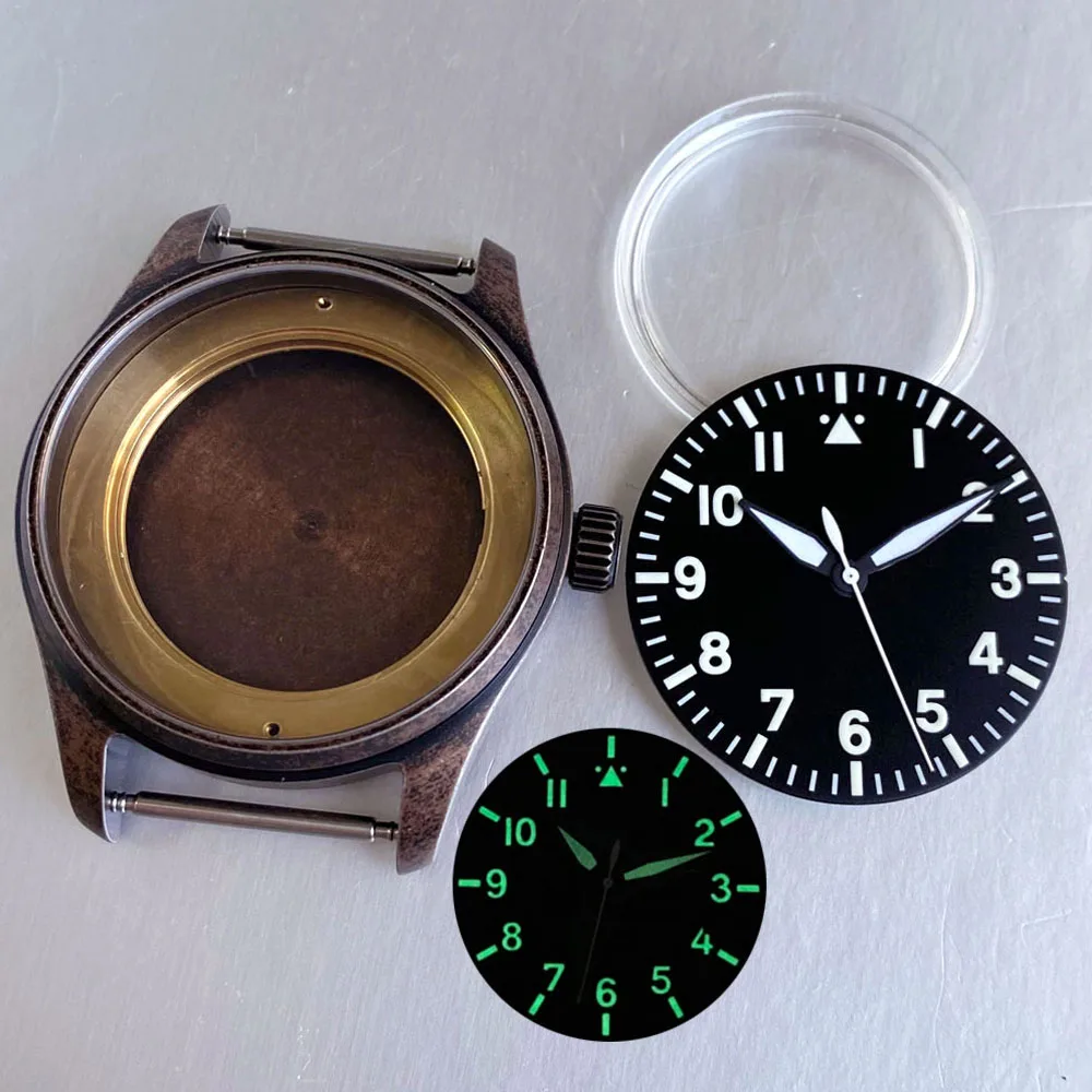 

Tandorio 39 мм PVD бронзовое покрытие AR сапфировый дайвер матовый корпус для часов-пилот подходит для NH36 NH35 ETA2824 PT5000 механизм винт заводная головка