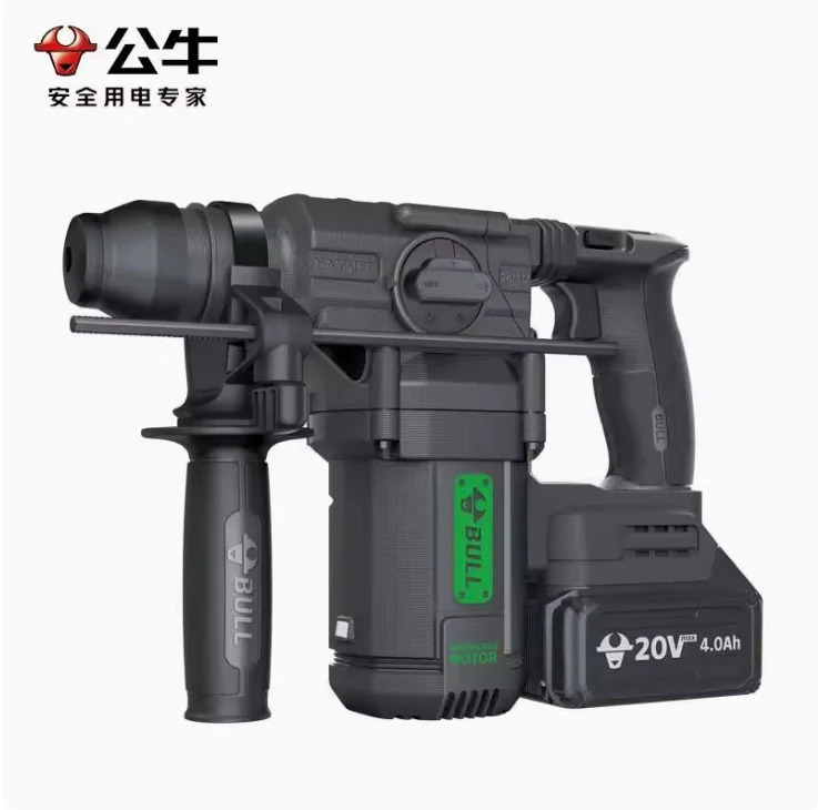 Bull rechargeable 20V high-power brushless lithium battery electric hammer with large capacity battery 4Ah electric hammer drill