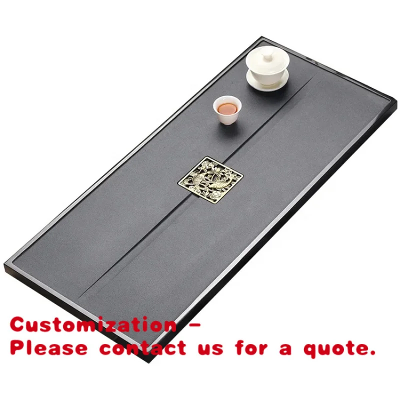custom.Ancient Style Hand Carved Natural Black Stone Tray Home Small Tea Table Kung Fu Set