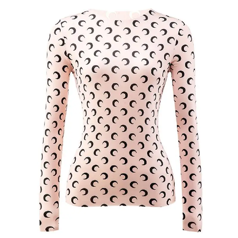 Frau Kleidung Koreanische Mond Druck Langarm T-Shirt Mode Lässig Layered Sonnenschutz Top Eis Seide Basic Tee Frühling Herbst