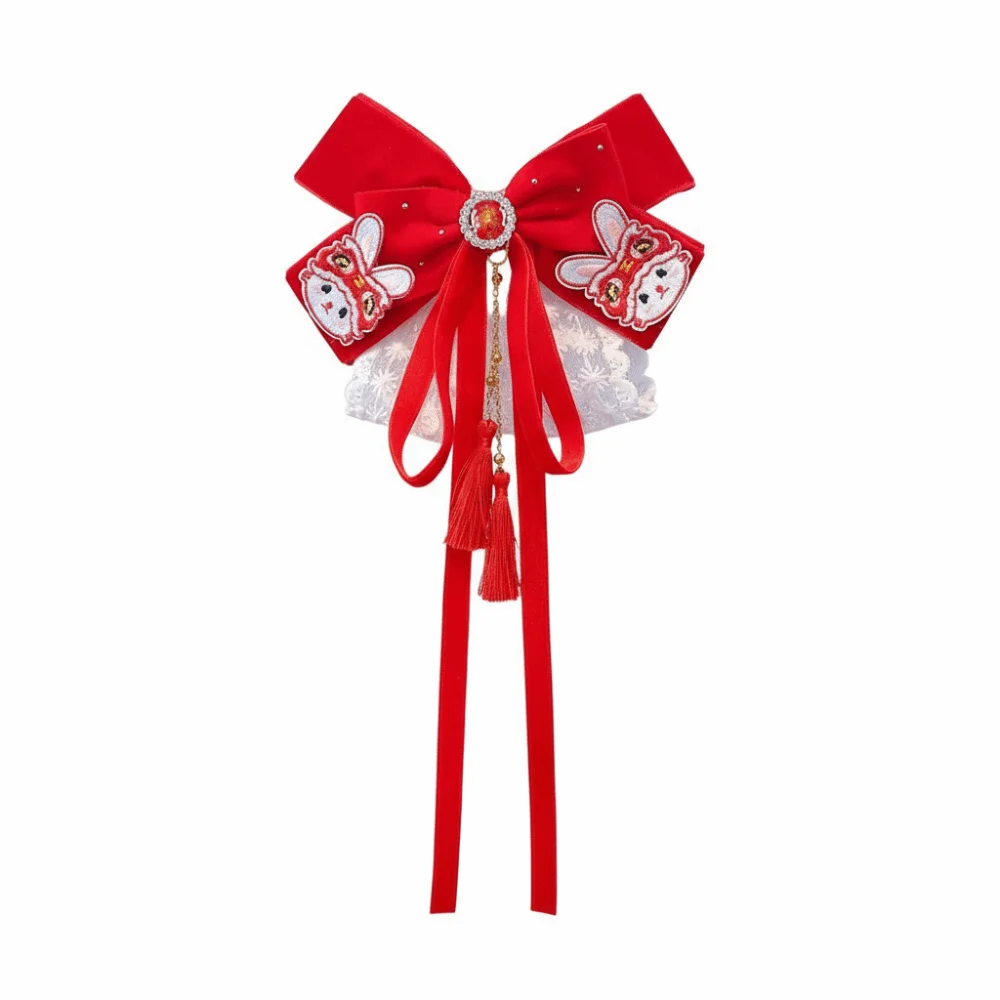 

Sweet Red Bow Ribbon Hair Clip Ribbon Tassel New Year Hairpin Pompom Princess Hanfu Hair Ornamen Home
