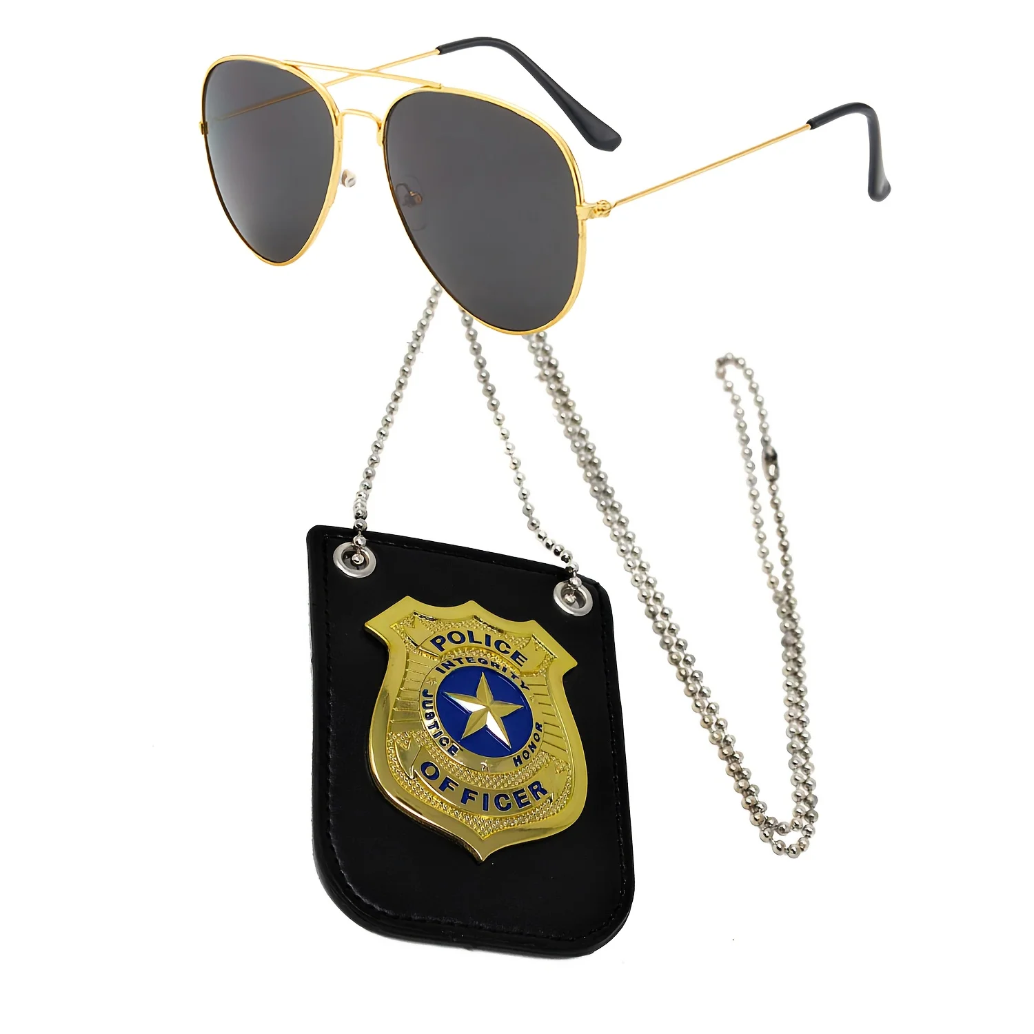 PESENAR   Halloween Military Police Environmental Protection Alloy Gold Police Badge Necklace Without Card Buckle