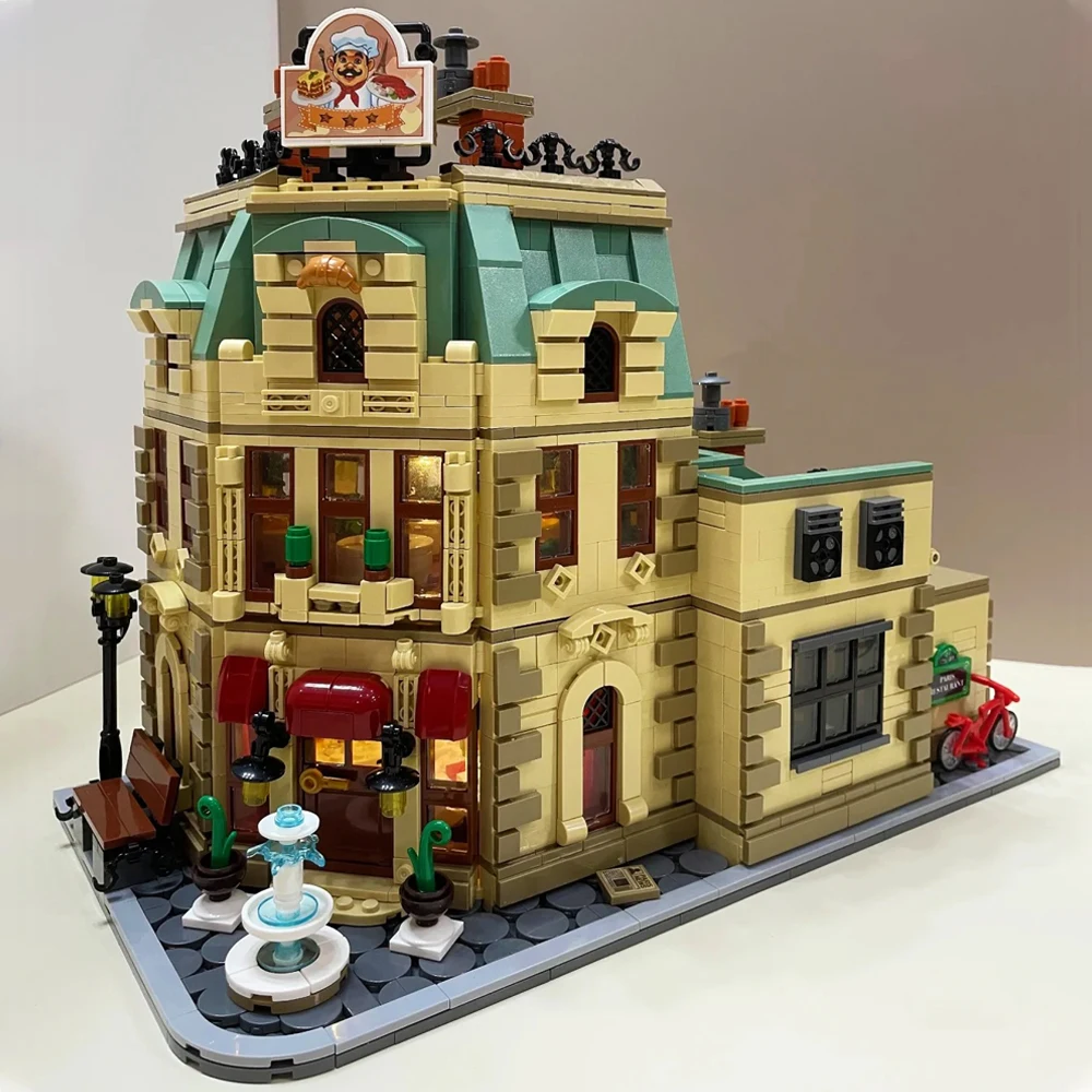 

Street View Parisian Restaurant Model Building Blocks Creative Expert Cafe House Model Bricks Toys For Kid Birthday Gifts MOC