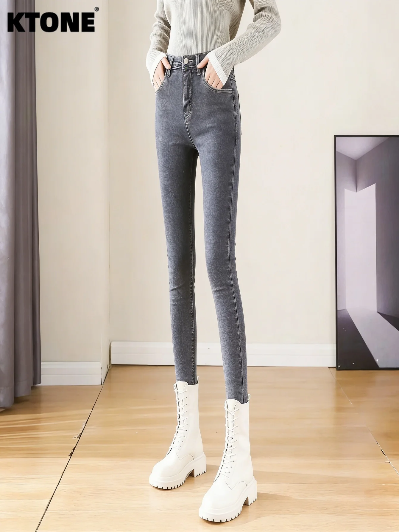 

Streetwear Jeans Gray Slim For Man Minimalist Solid Color Drip No accessories or belts included