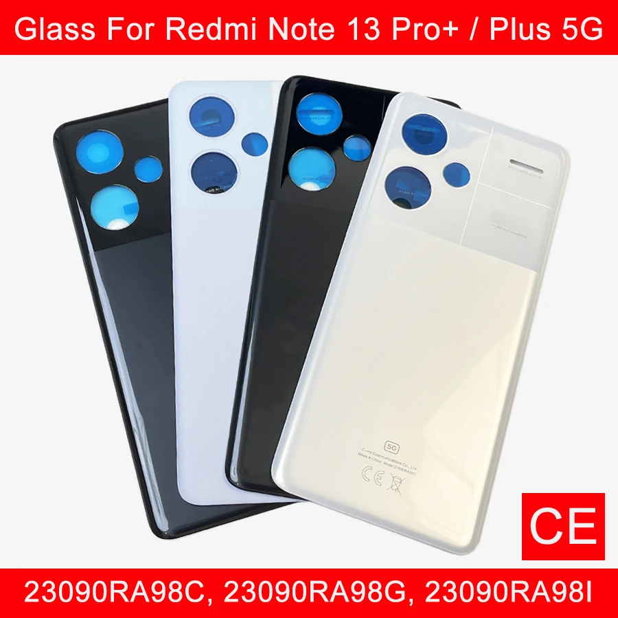 Glass For Xiaomi Redmi Note 13 Pro+ / Pro Plus Back Battery Cover Back Door Housing  23090RA98C, 23090RA98G, 23090RA98I +Sticker