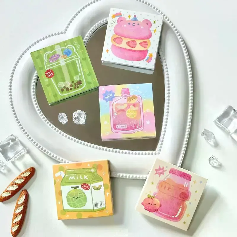 3Pcs Cute Cartoon Food Series Memo Sticker Message Paper DIY Non Sticky Message Notes Handmade Materials Scrapbook Decoration
