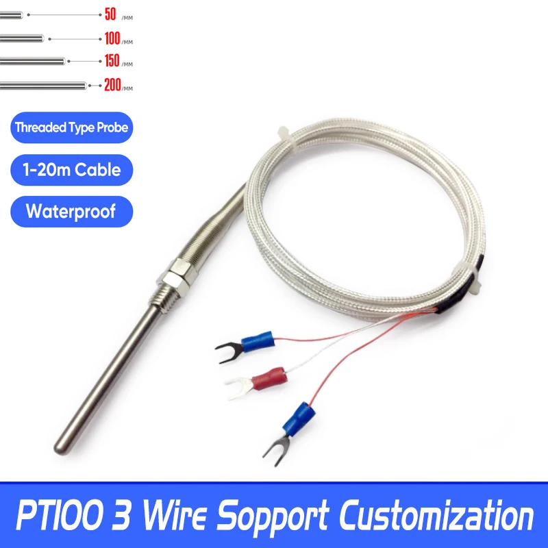 

WZPT-03 PT100 M8 датчик температуры резьбового типа, термопара с 1/2/3/5 м, водонепроницаемый Высокоточный 3-проводной кабель