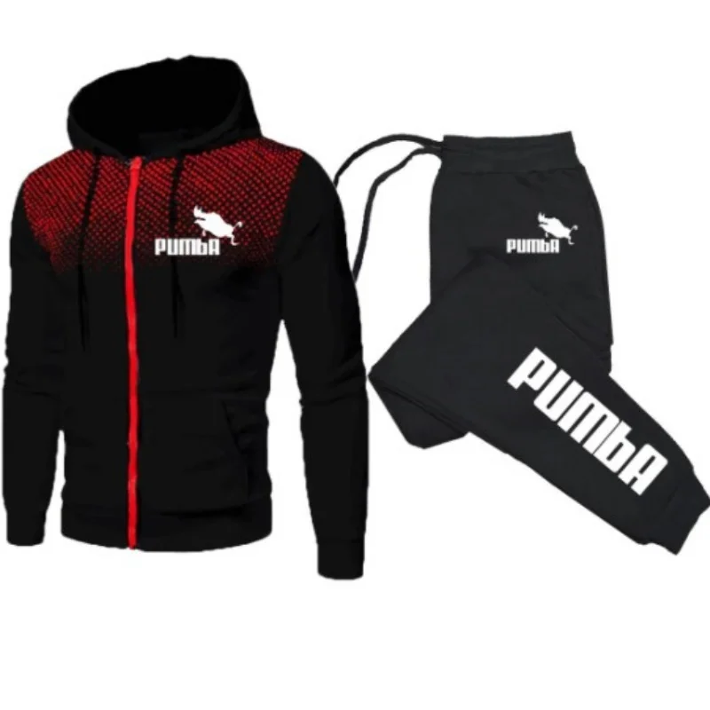 PUMBA Men\'s Football Sets Zipper Hoodie+Pants Two Pieces Casual Tracksuit Male Sportswear Gym Brand Clothing Sweat Suit