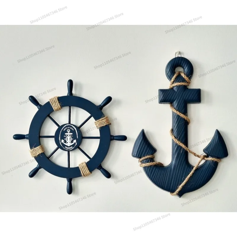 For Helmsman Iron Anchor Home Decoration Mediterranean Style Ocean Theme Combination Wall Hanging Wood Crafts Rudder